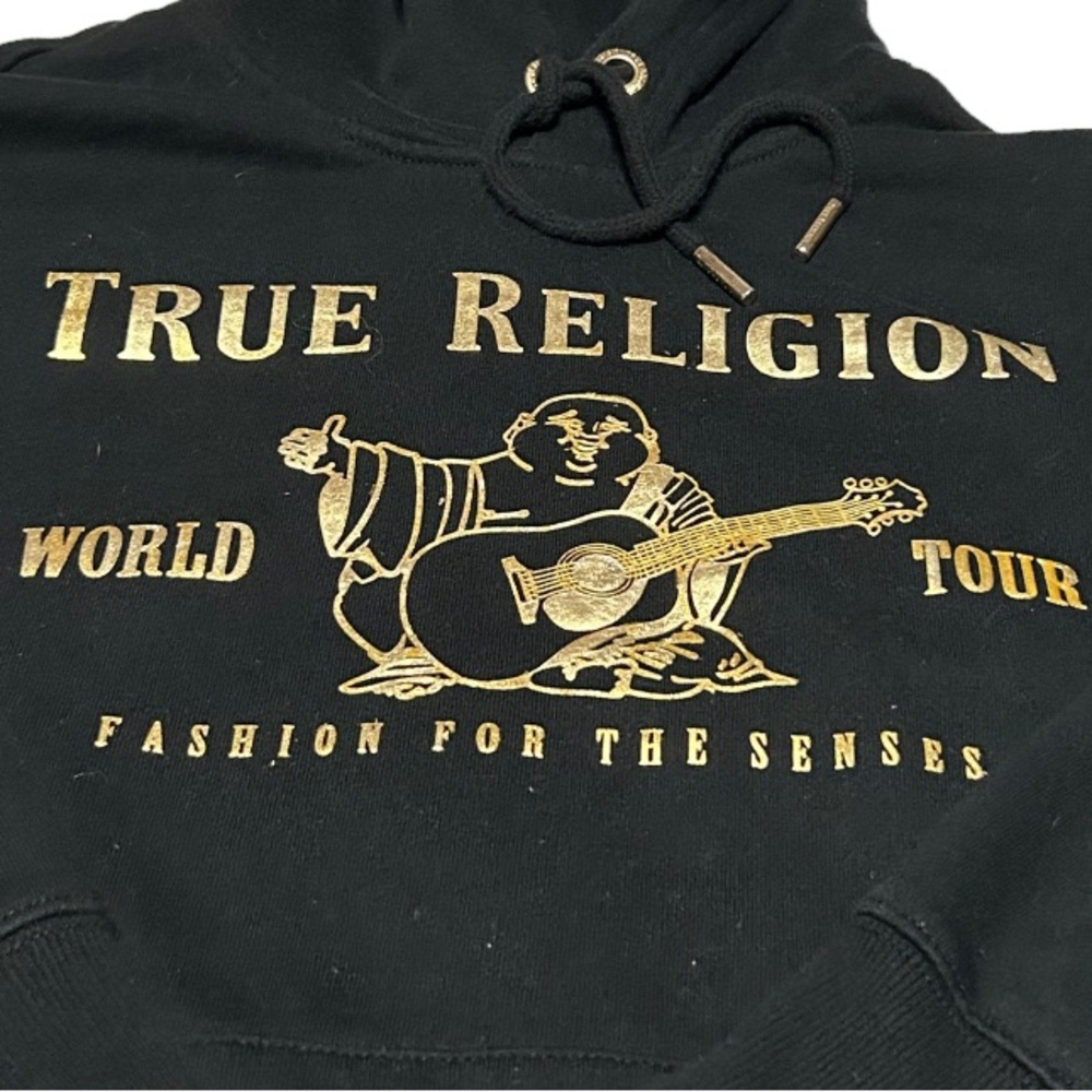Adult Black and Gold True Religion Buddha Hoody Sweatshirt
